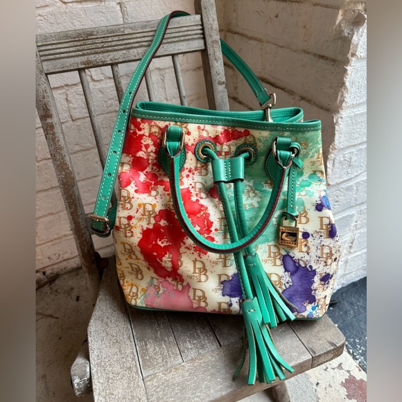 Dooney & Bourke Red and Turquoise Shoulder Bag with Floral Print Hard to find! - Picture 1 of 13